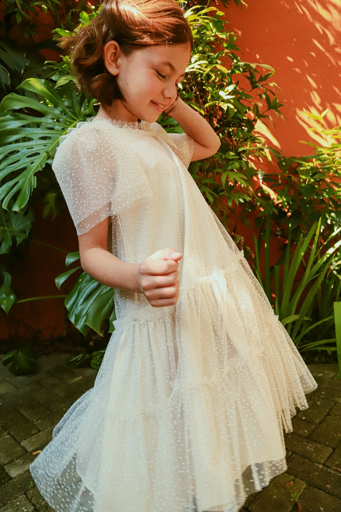Vestido Infantil Paris Tule Bege