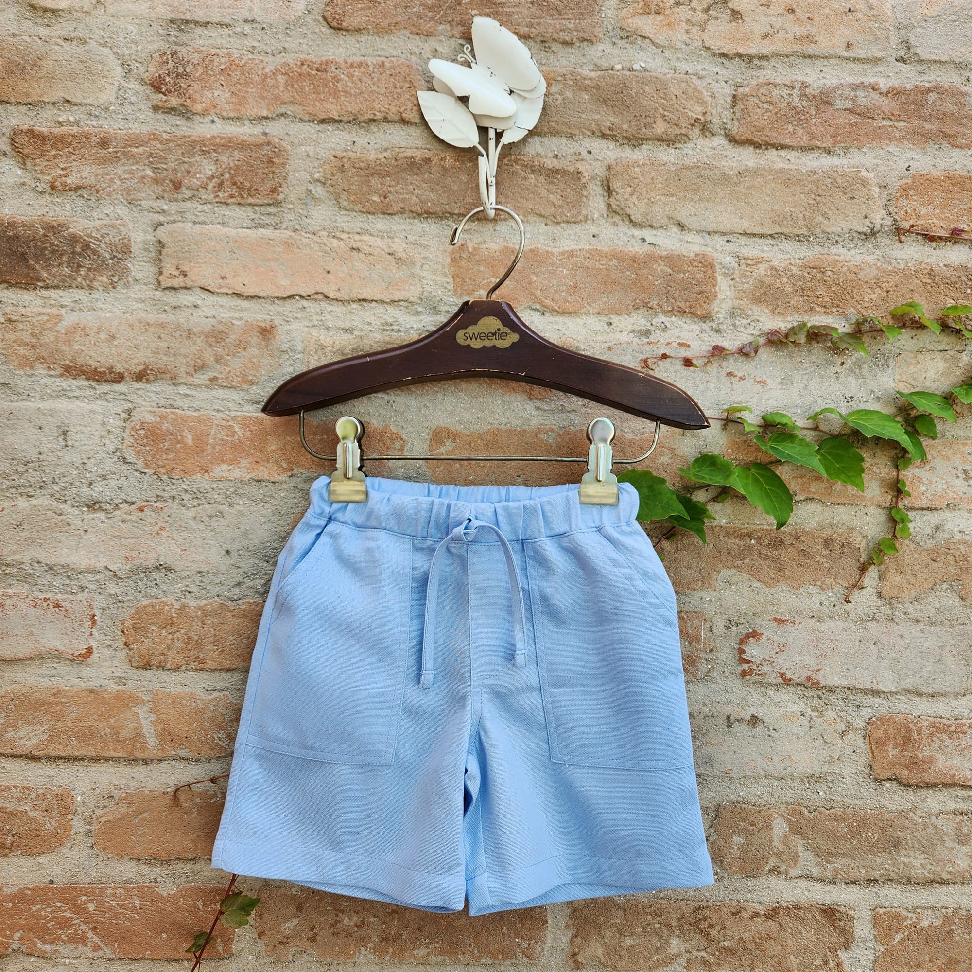 Shorts Infantil Vitor Linho Azul Bebê