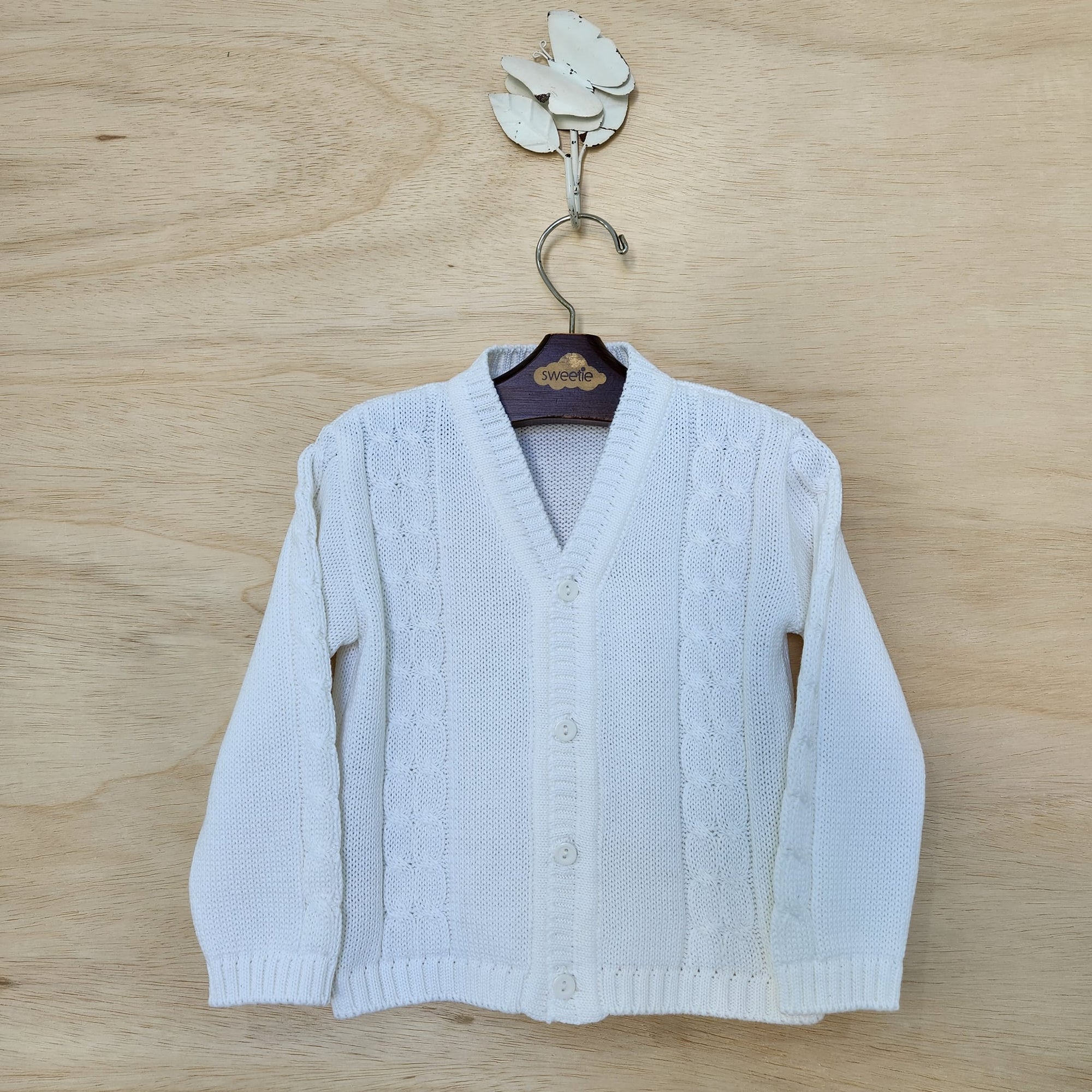 Cardigan Bebê De Tricot Benjamin Branco