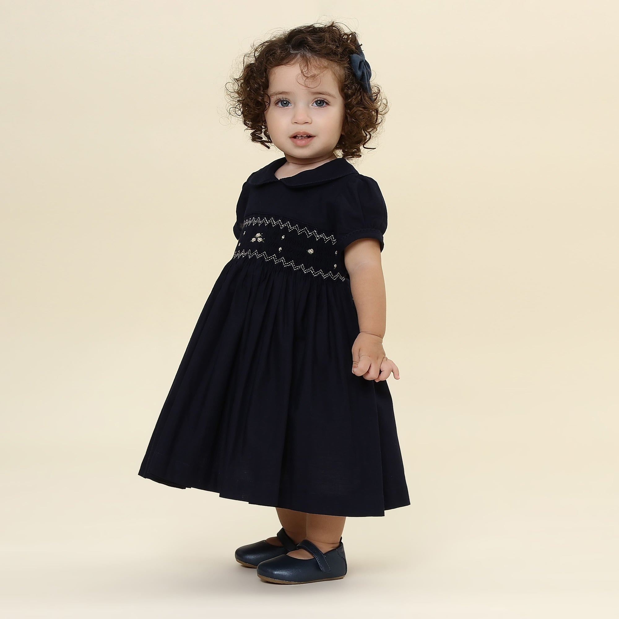 Vestido Bordado Bebê Hortênsia Azul Marinho