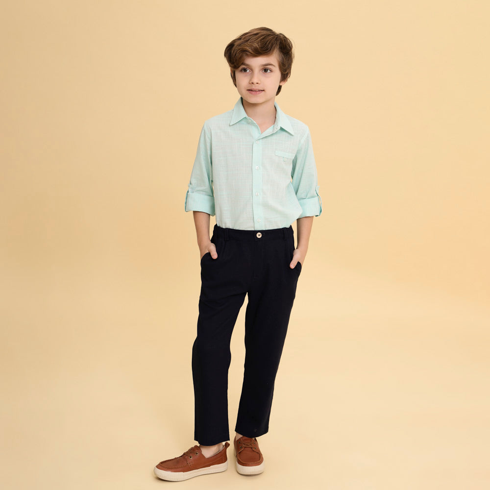 Calça Infantil de Linho Azul Marinho