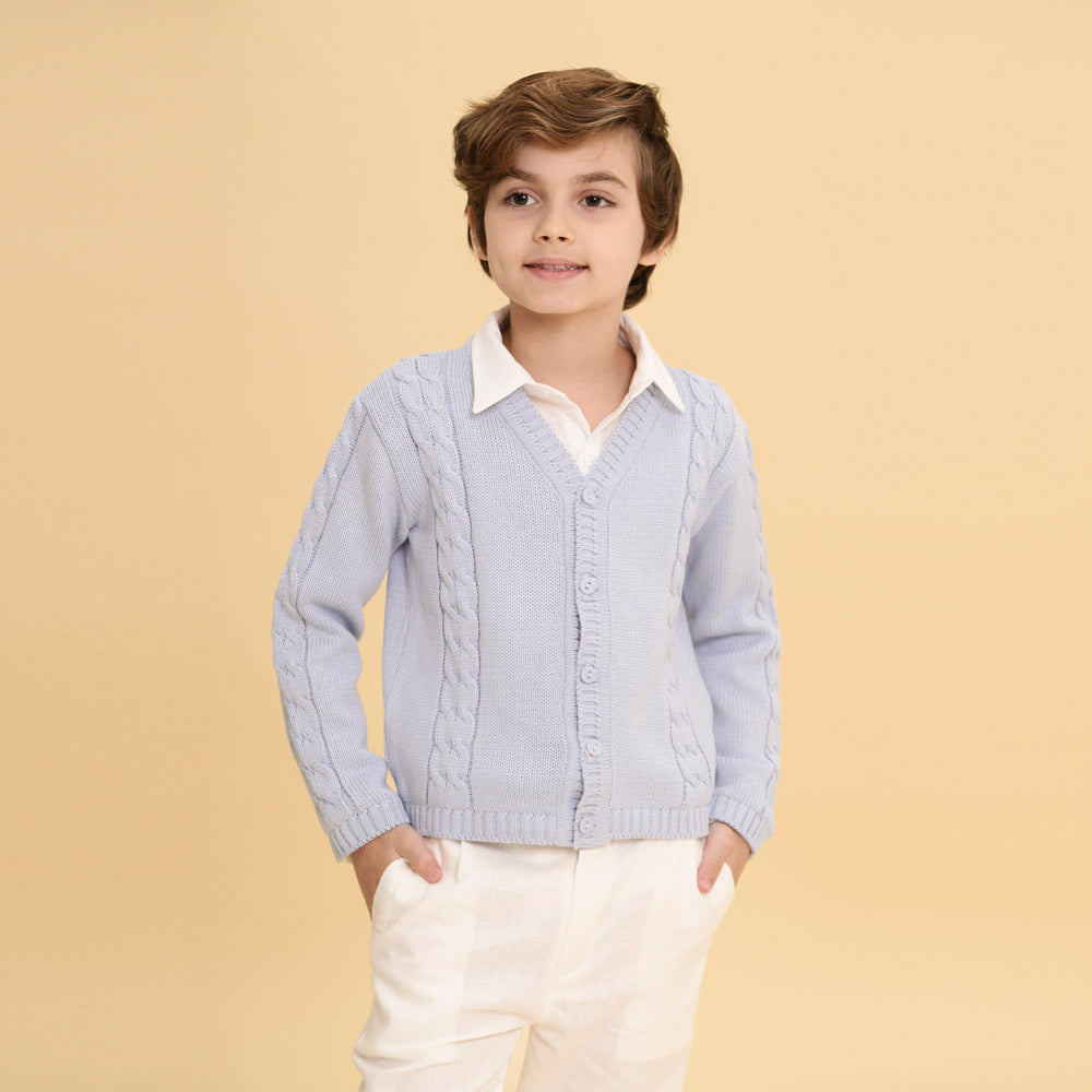 Cardigan Infantil De Tricot Benjamin Azul