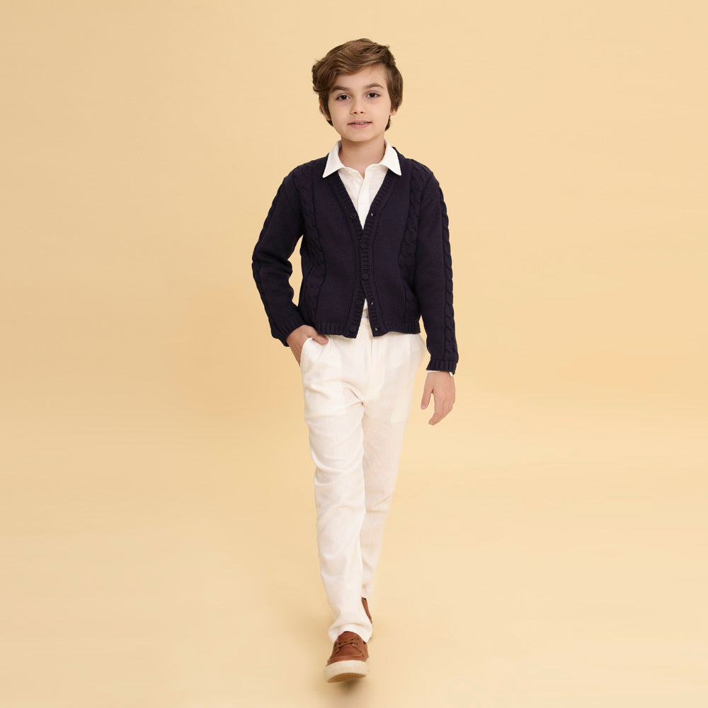 Cardigan Infantil De Tricot Benjamin Azul Marinho