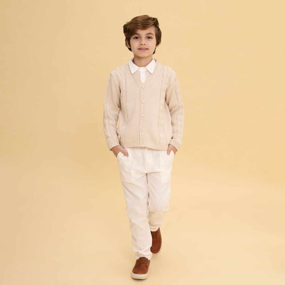 Cardigan Infantil De Tricot Benjamin Bege