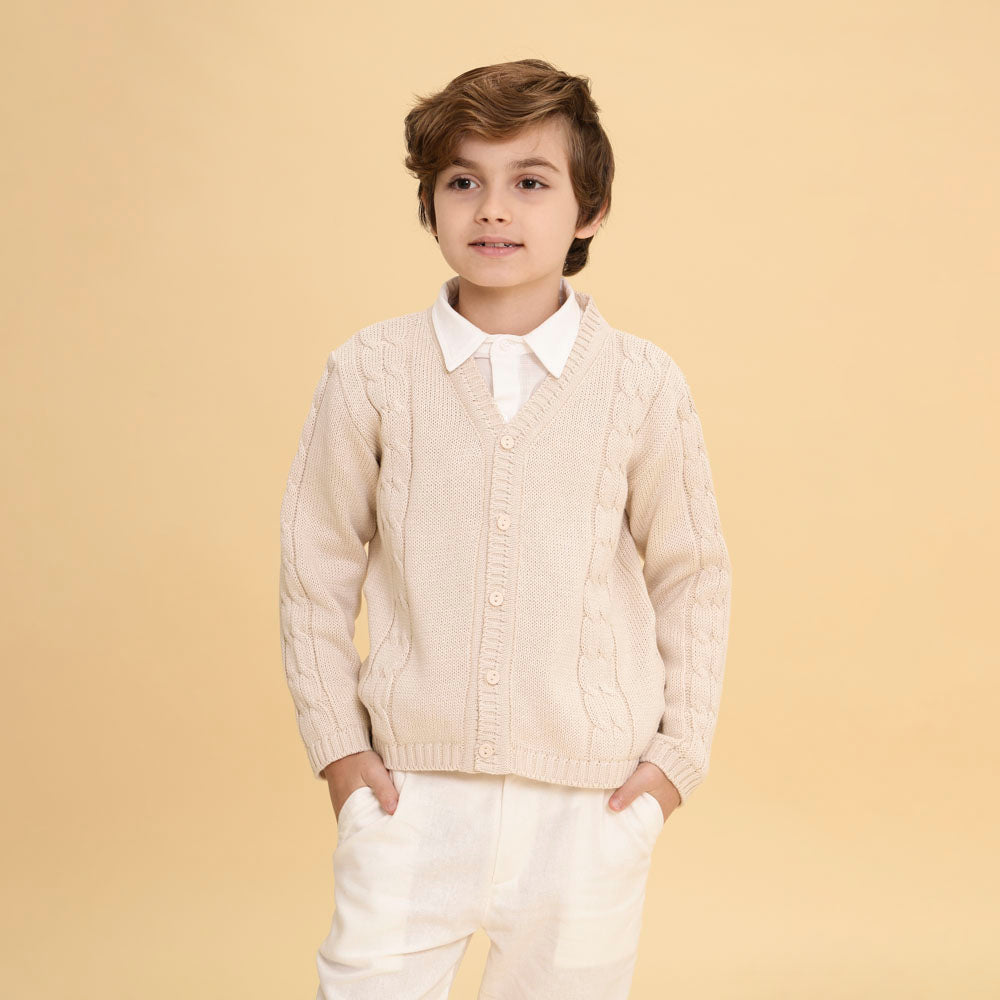 Cardigan Infantil De Tricot Benjamin Bege