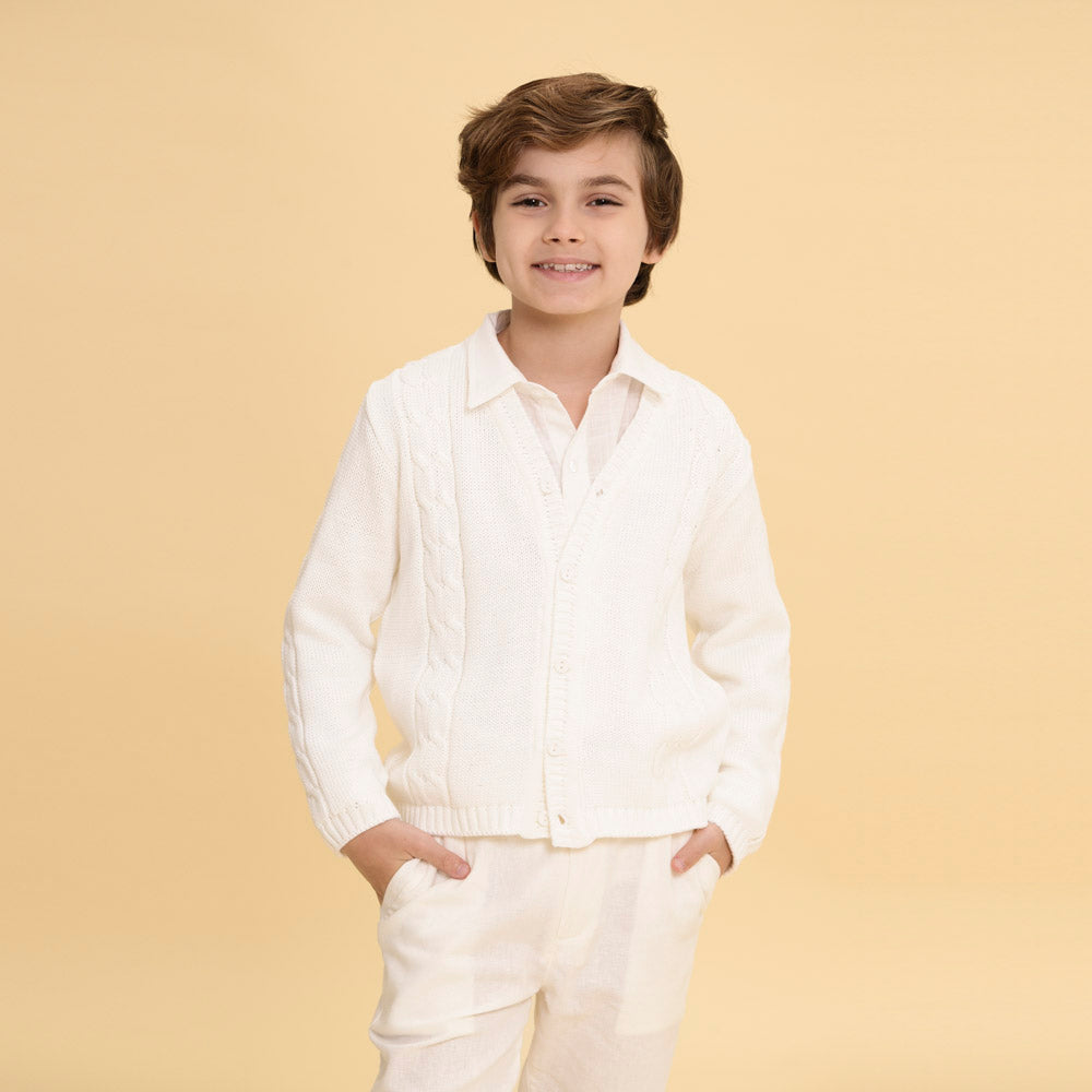 Cardigan Infantil De Tricot Benjamin Branco