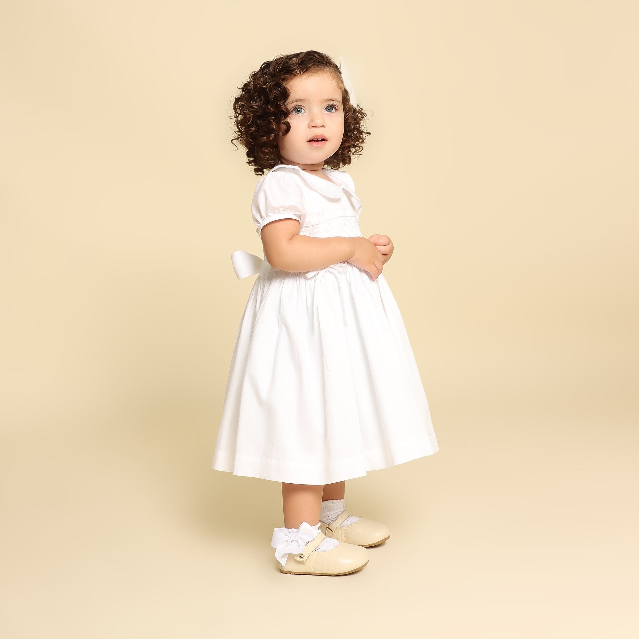 Vestido Bordado Bebê Anne Branco Acetinado