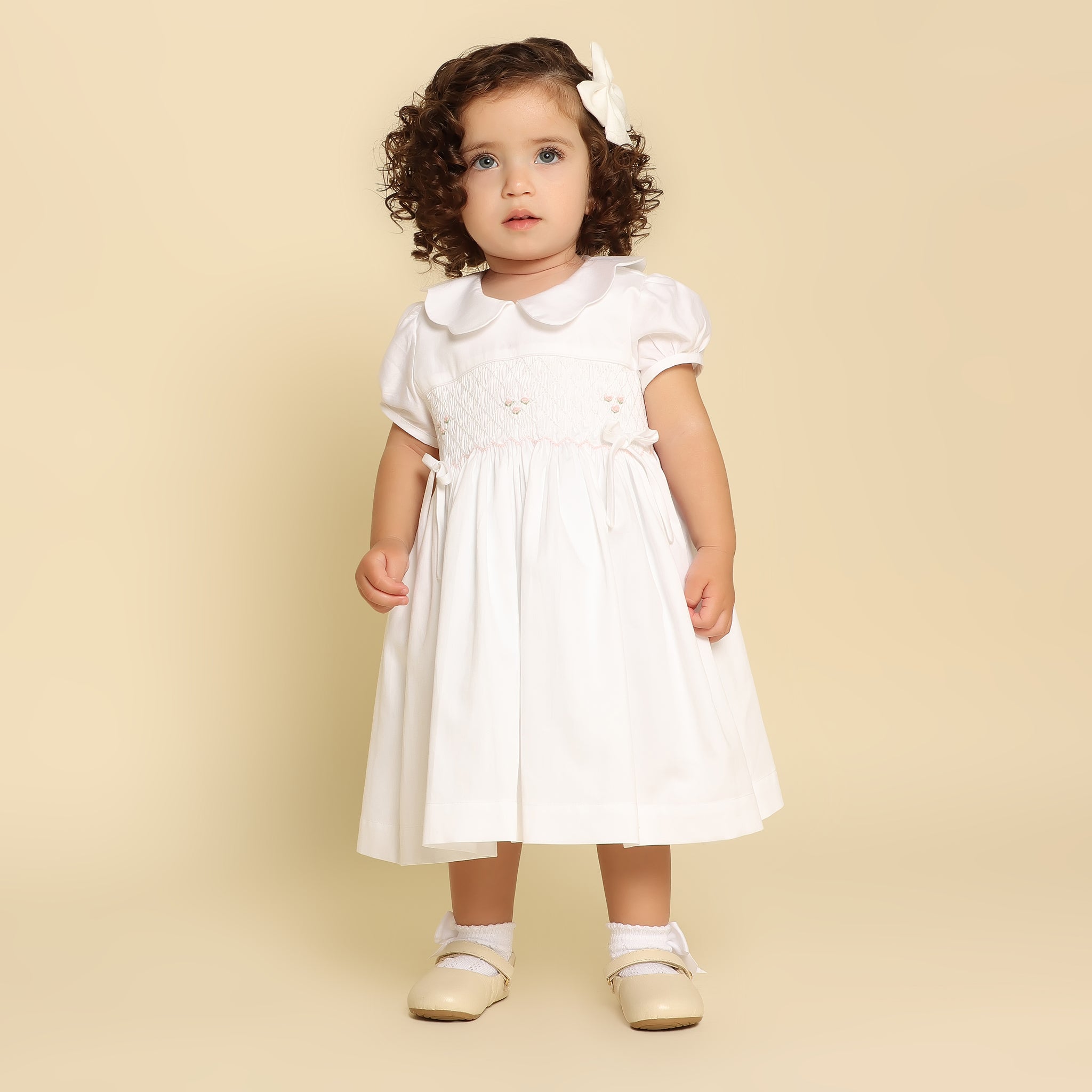 Vestido Bordado Bebê Anne Branco Acetinado