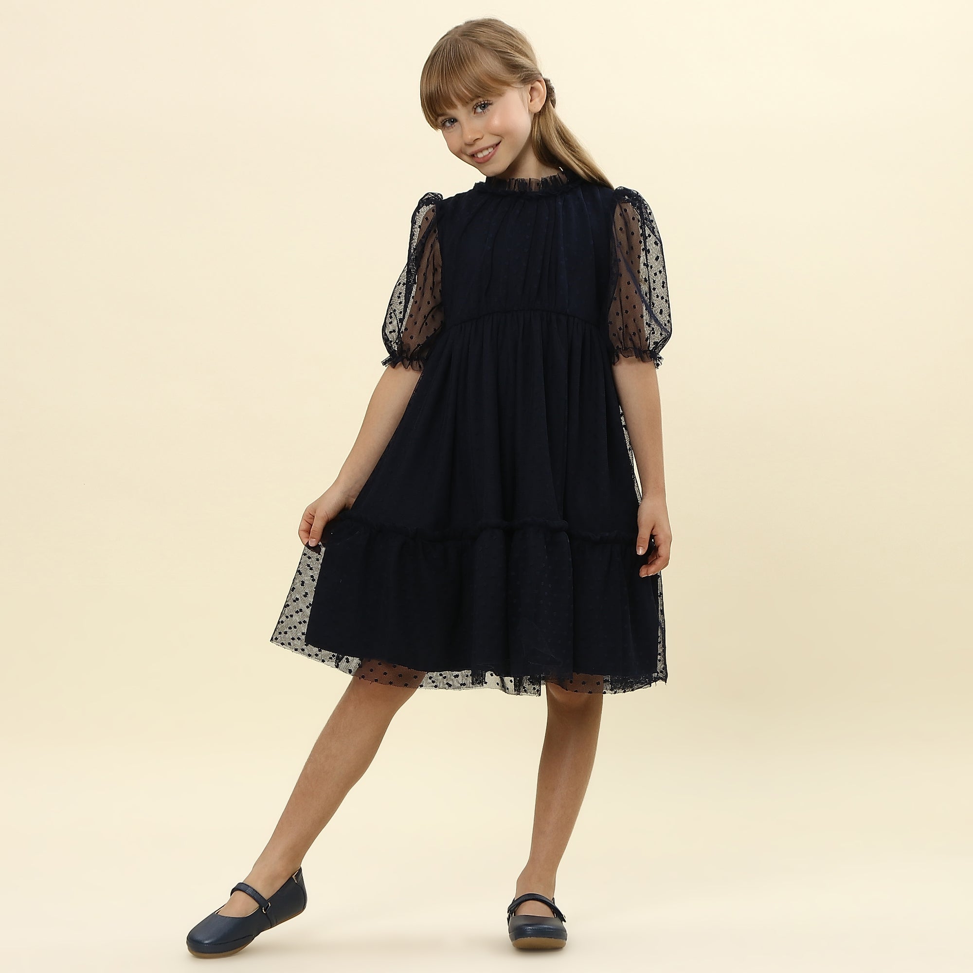 Vestido Infantil Lírio Tule Azul Marinho