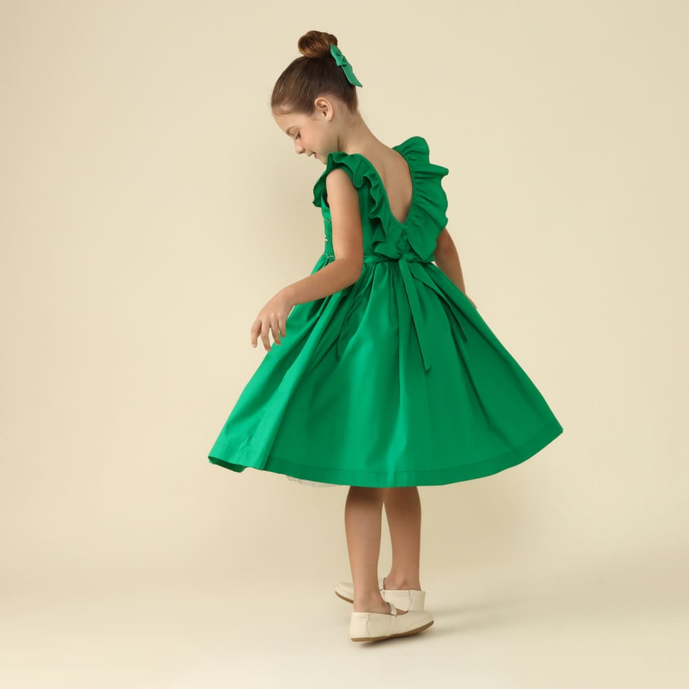 Vestido Natal Infantil Bordado Babado Verde