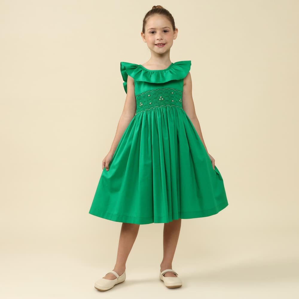 Vestido Natal Infantil Bordado Babado Verde