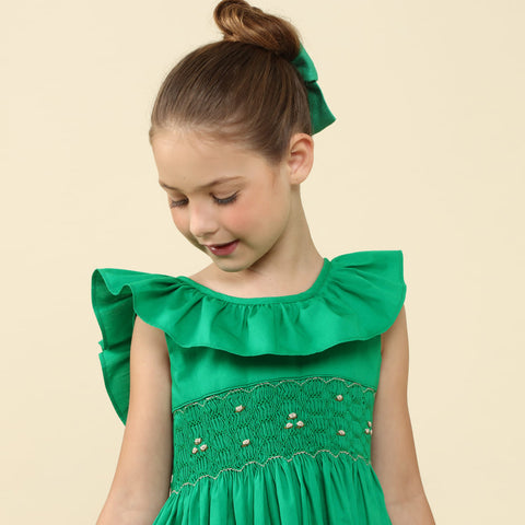 Vestido Natal Infantil Bordado Babado Verde