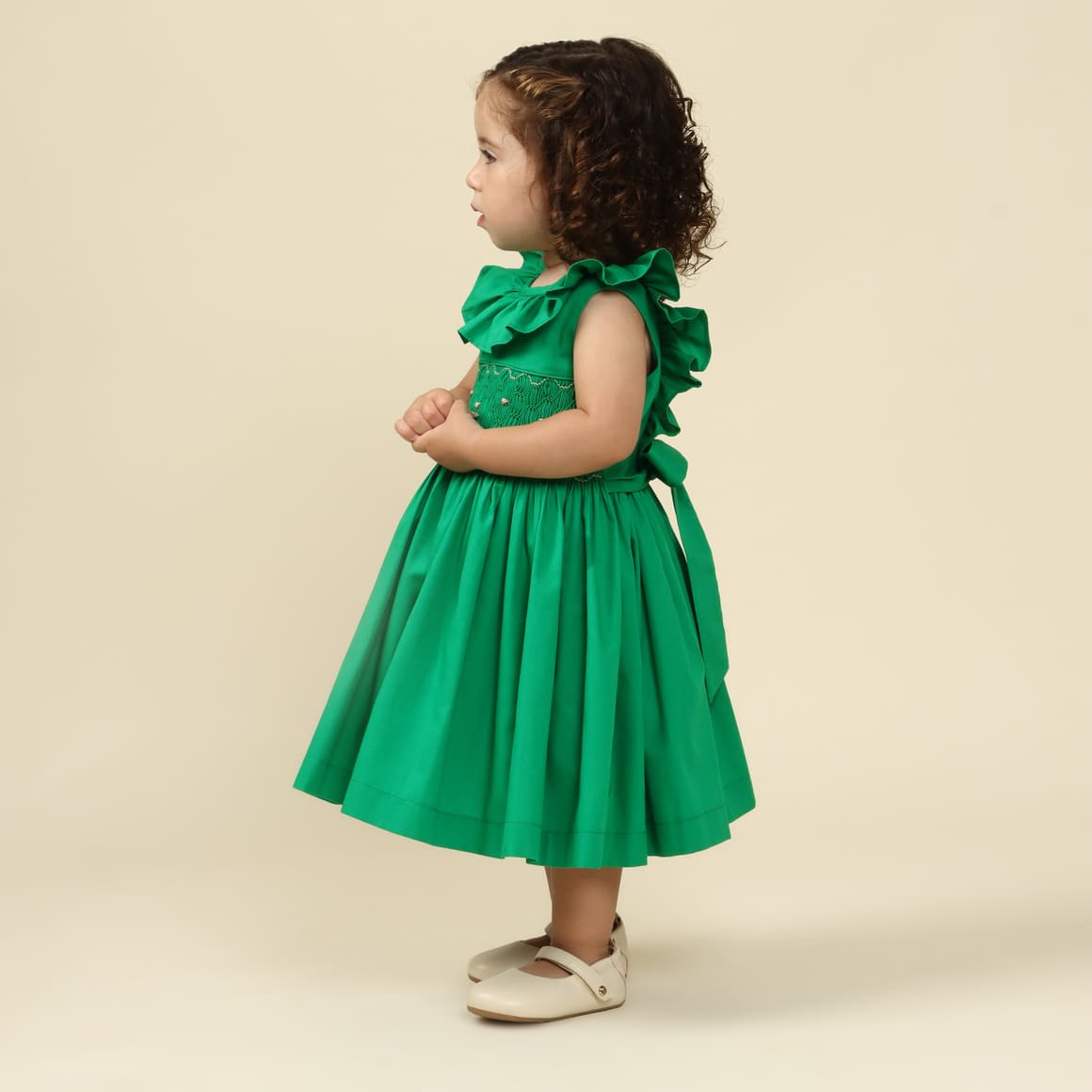 Vestido Natal Bebê Bordado Babado Verde