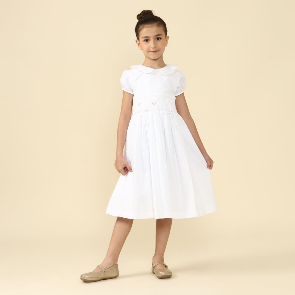 Vestido Bordado Infantil Anne Branco Acetinado