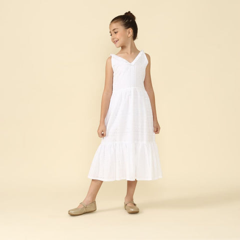 Vestido Infantil Diana Branco Laise