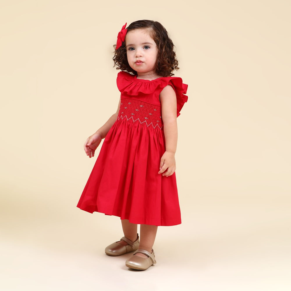 Vestido Bebê Bordado Babado Vermelho