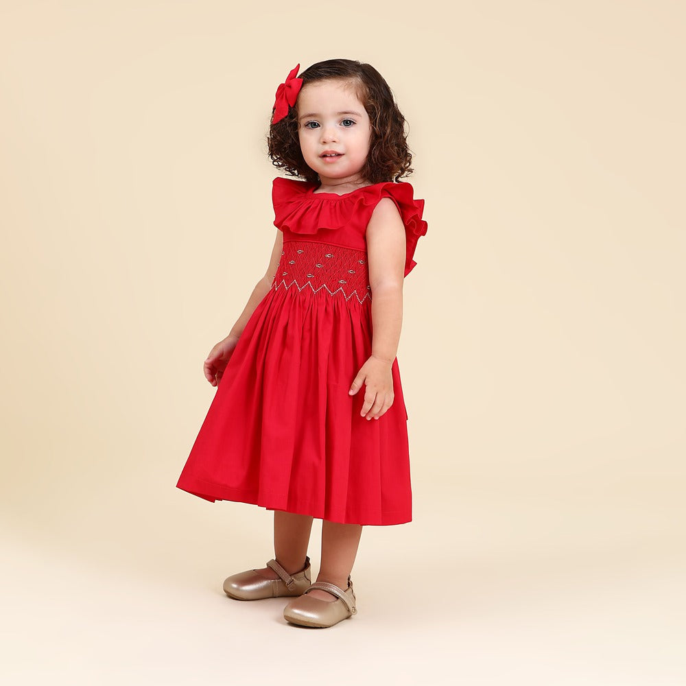 Vestido Bebê Bordado Babado Vermelho