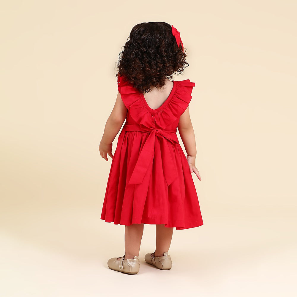 Vestido Bebê Bordado Babado Vermelho