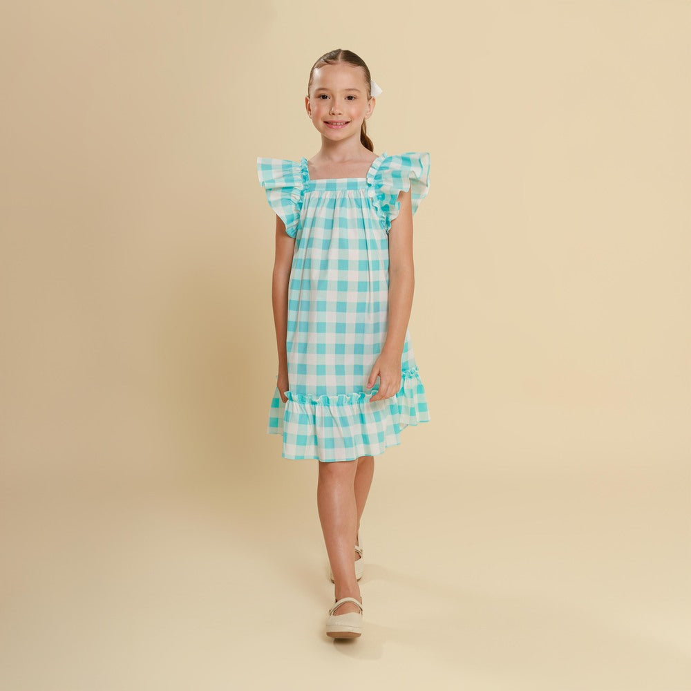 Vestido Infantil Bolonha Xadrez Baby Blue