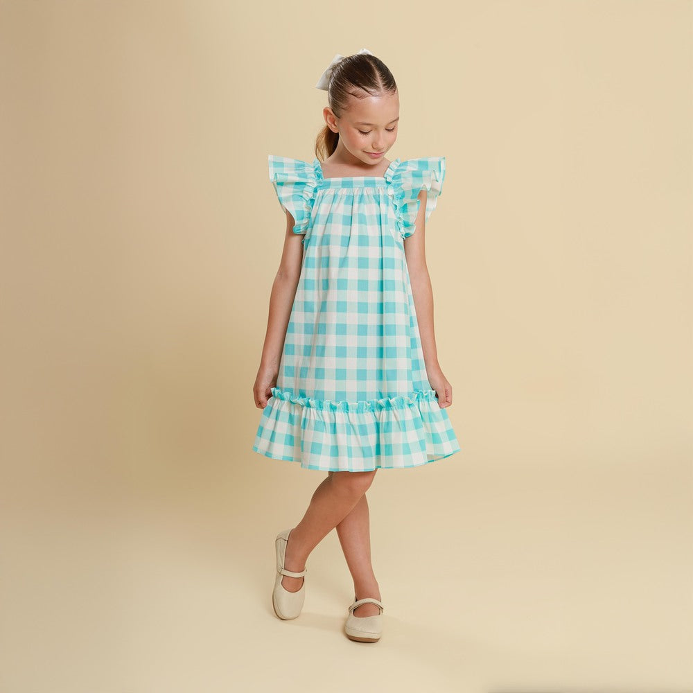 Vestido Infantil Bolonha Xadrez Baby Blue