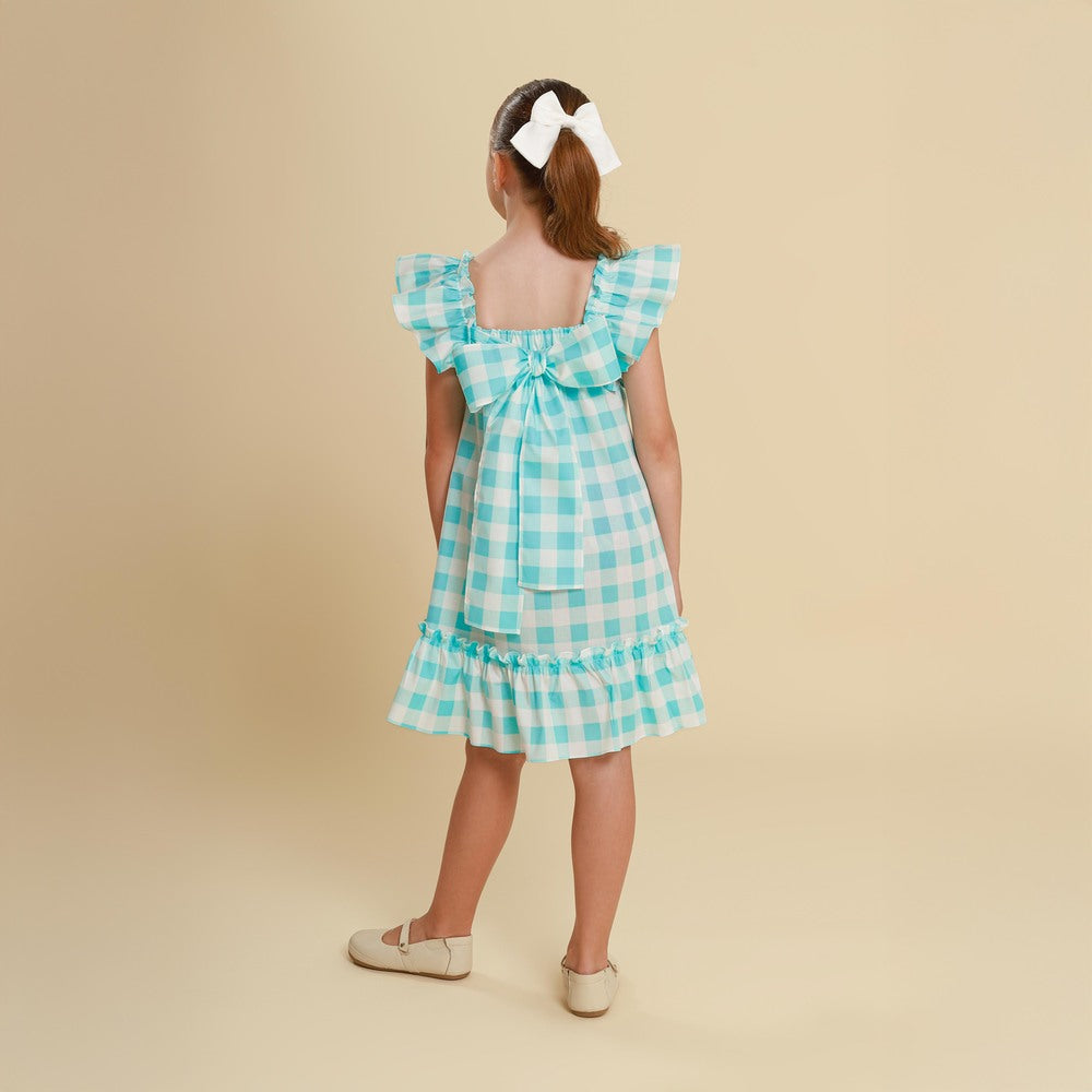 Vestido Infantil Bolonha Xadrez Baby Blue