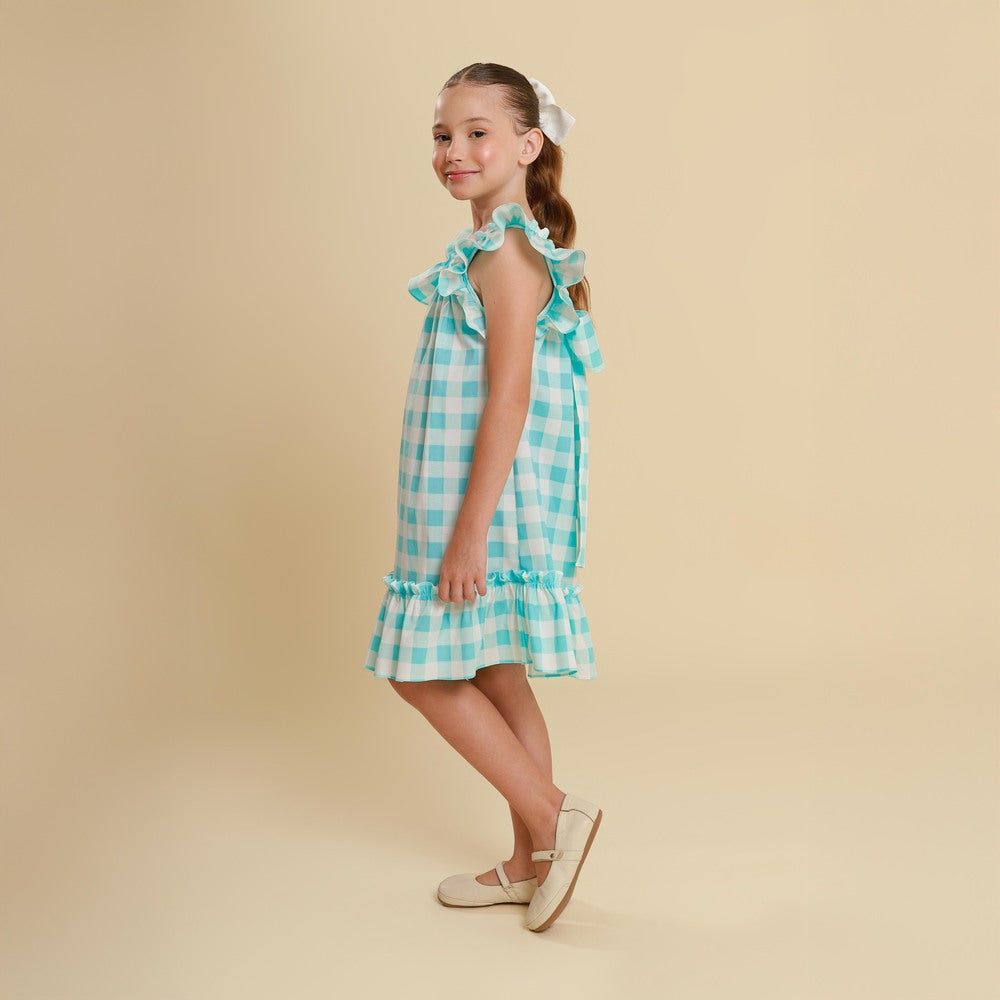 Vestido Infantil Bolonha Xadrez Baby Blue