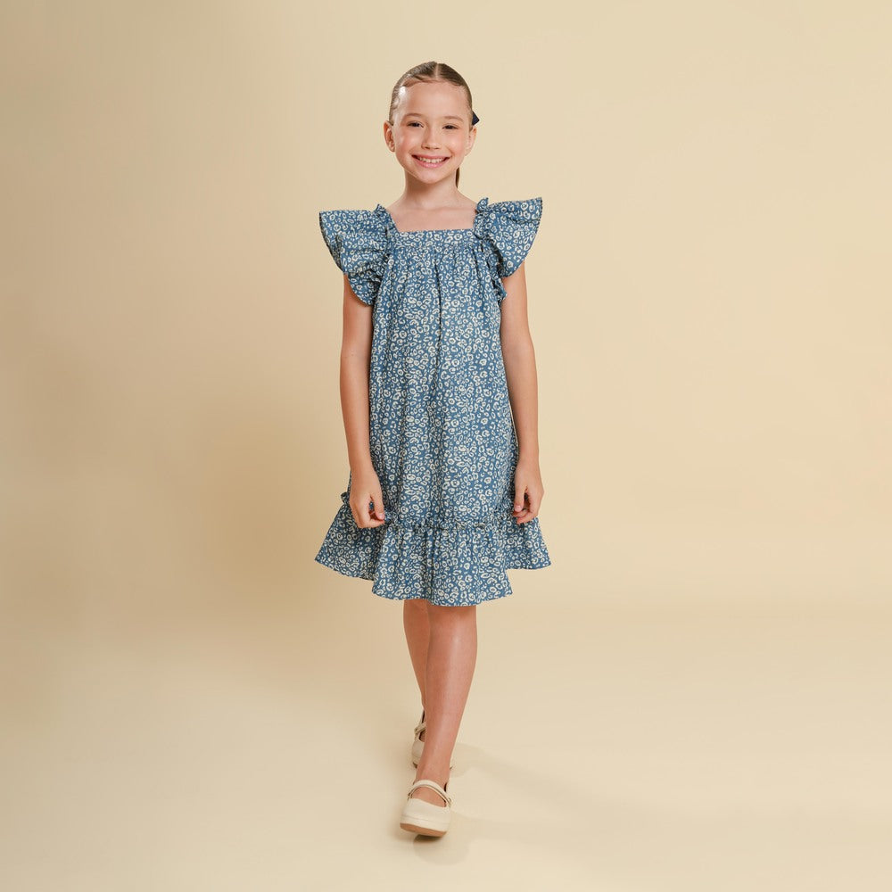 Vestido Infantil Bolonha Jeans Animal Print