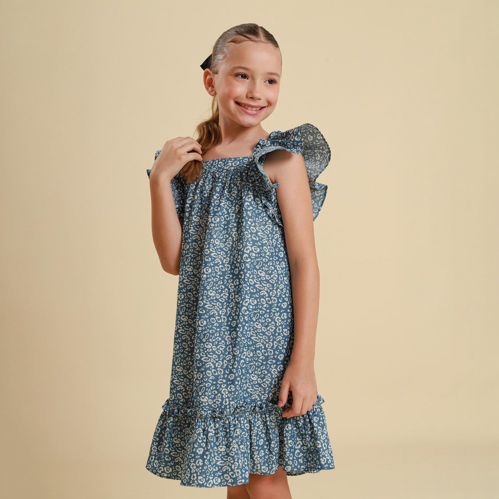 Vestido Infantil Bolonha Jeans Animal Print