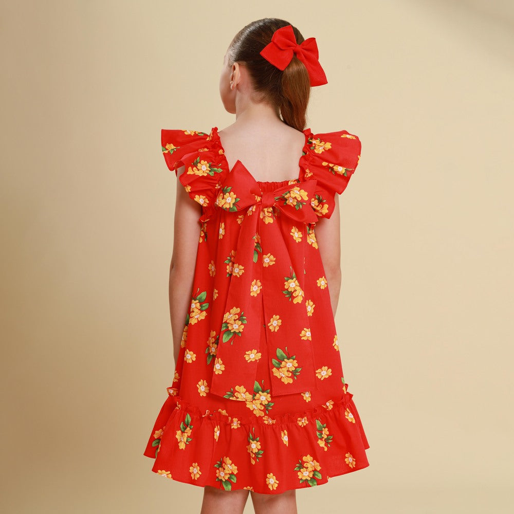 Vestido Infantil Bolonha Flores Vermelho