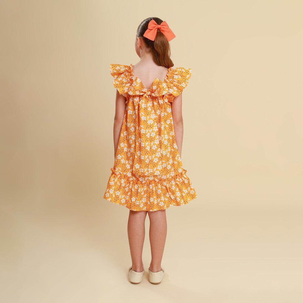 Vestido Infantil Bolonha Flor Laranja