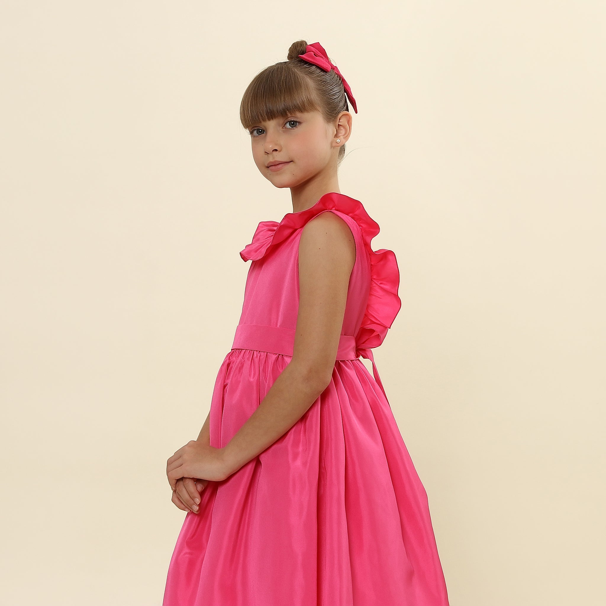 Vestido Festa Babado Pink, lateral