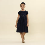 Vestido Bordado Infantil Gola Matame Azul Marinho