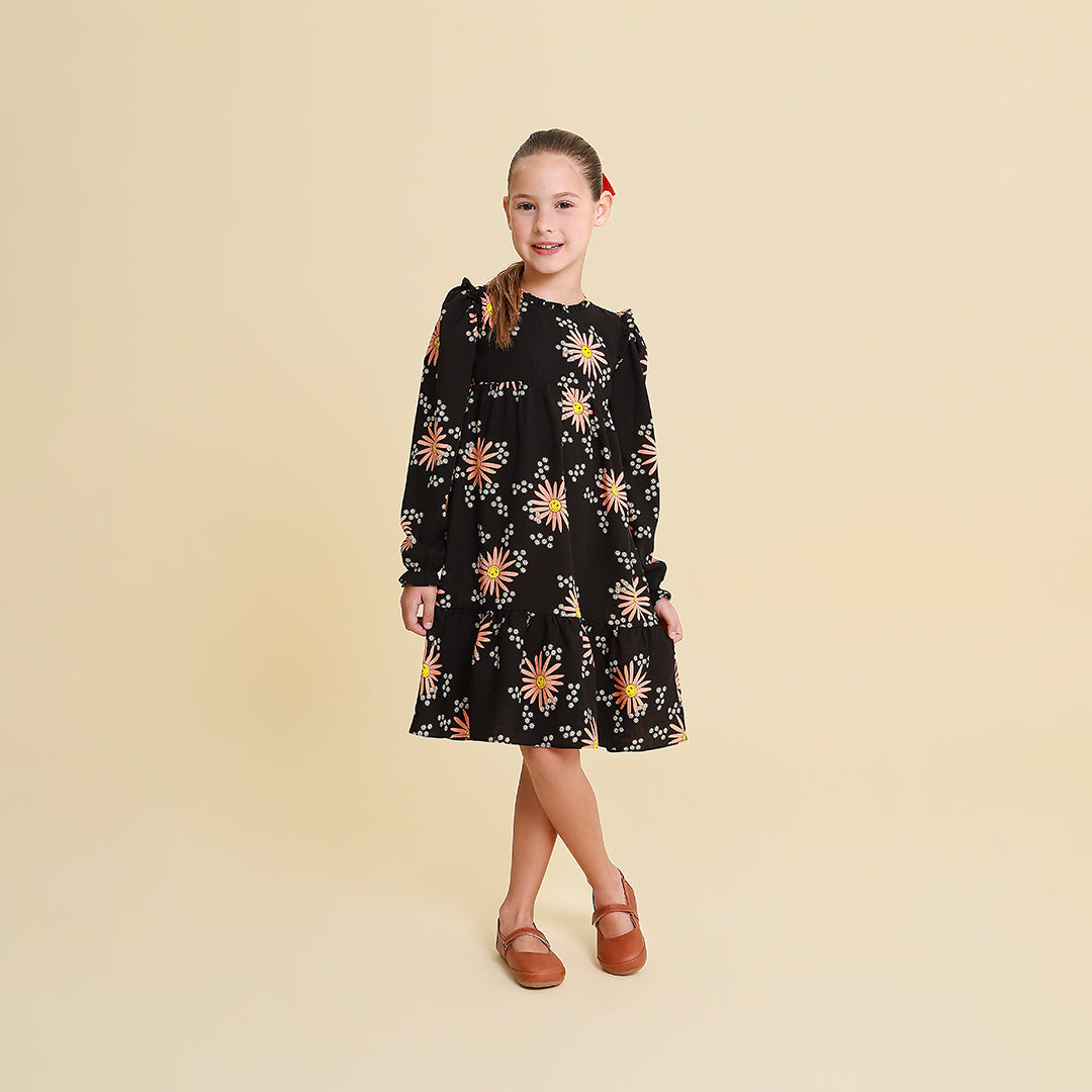 Vestido Infantil Nice Flores Preto