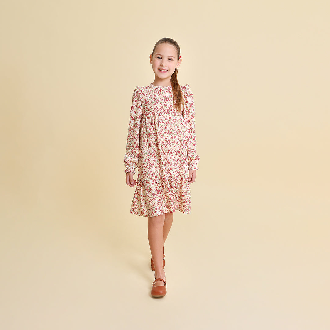 Vestido Infantil Nice Florzinha Bege