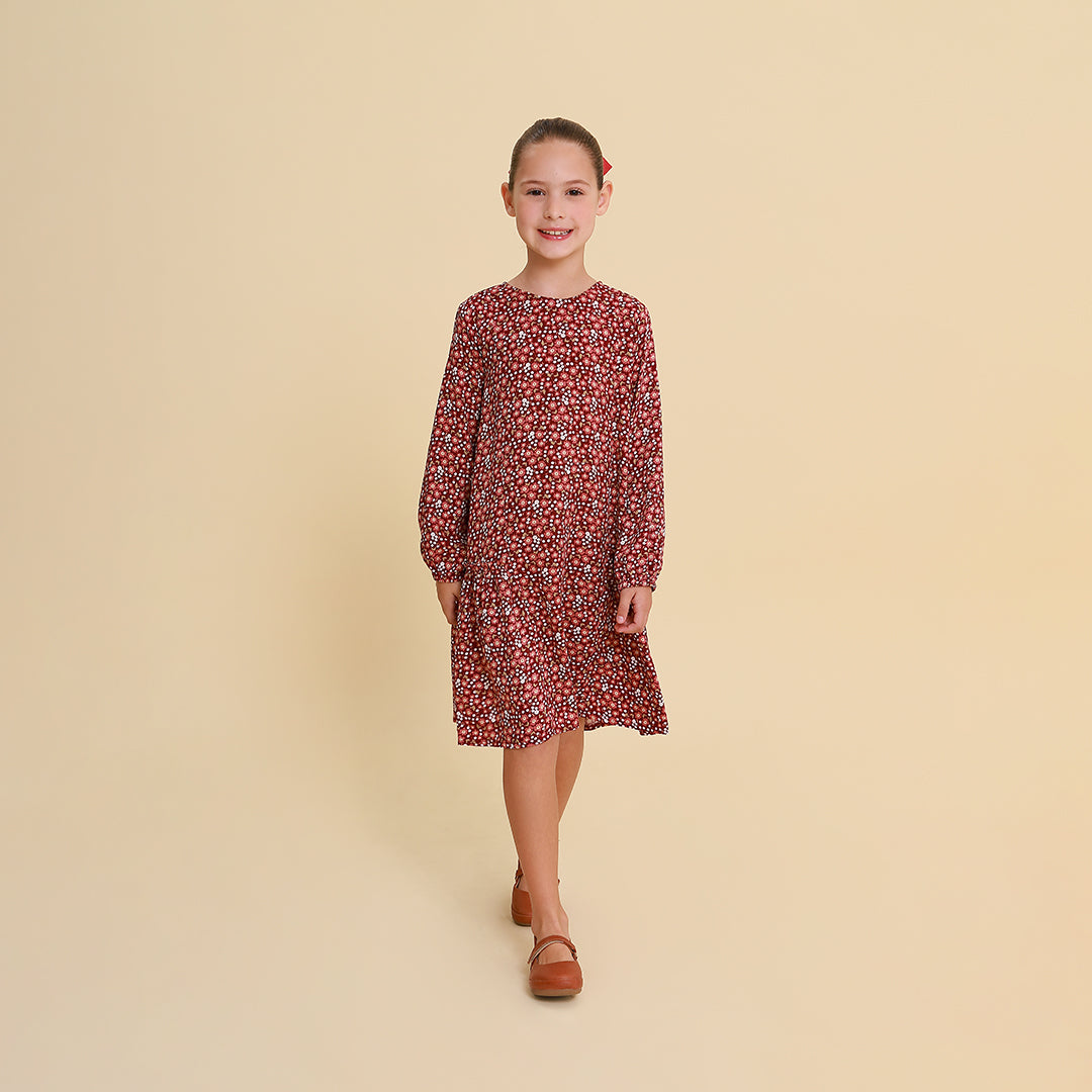 Vestido Infantil Verona Florzinha Vinho