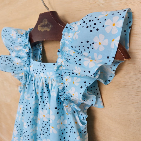 Vestido Bebê Bolonha Flor Azul