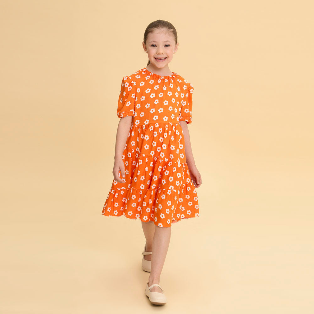 Vestido Infantil Vicenza Florzinha Laranja