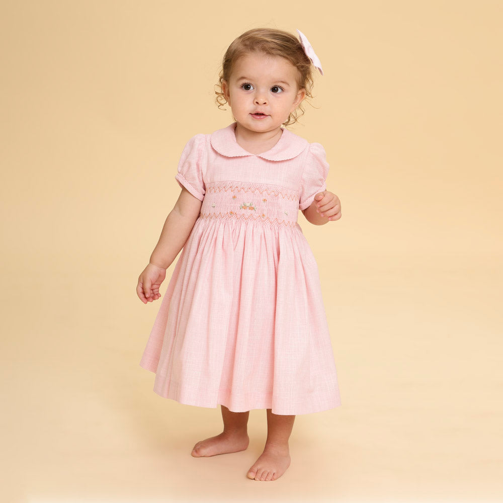 Vestido Bordado Bebê Hortensia Rosa