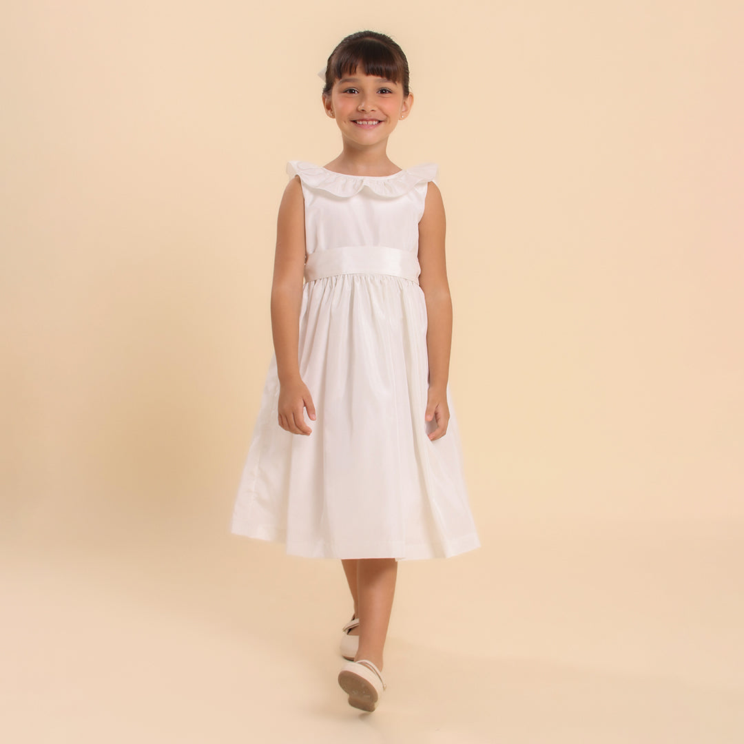 Vestido Festa Infantil Babado Off White