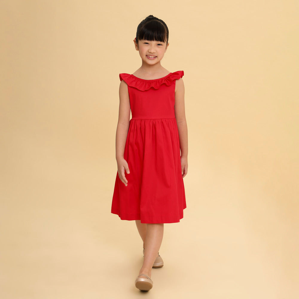 Vestido Infantil Babado Vermelho Acetinado