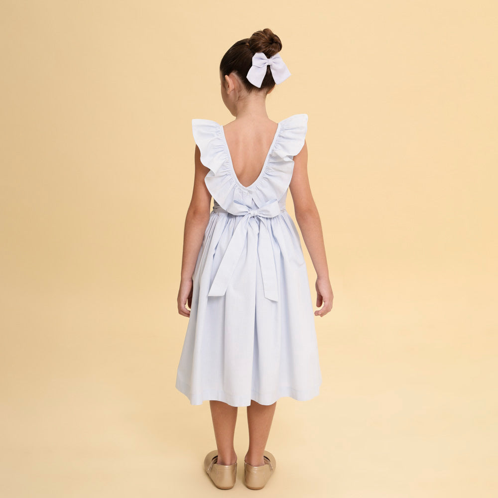 Vestido Infantil Bordado Babado Micro Vichy Azul