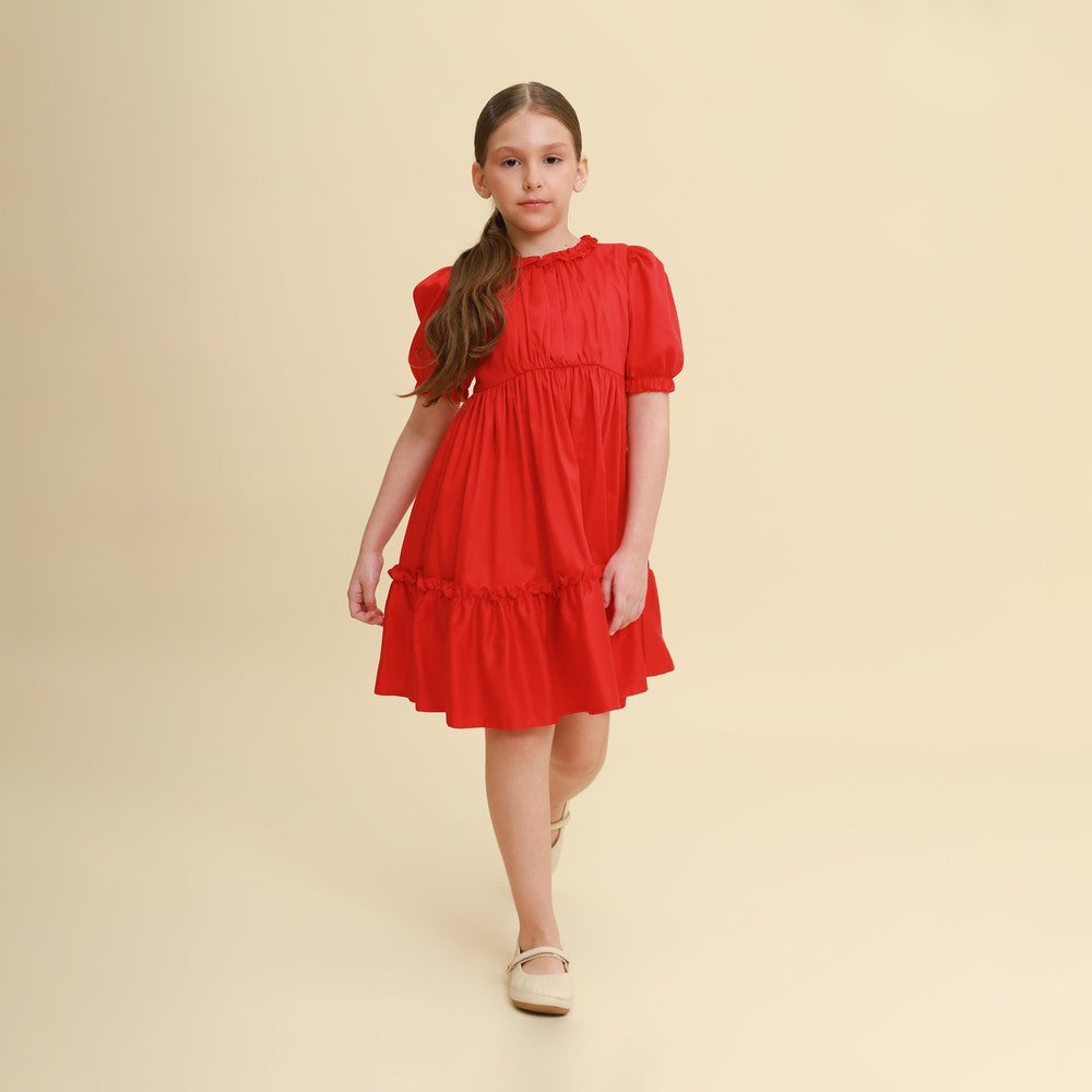 Vestido Infantil Lírio Vermelho Acetinado