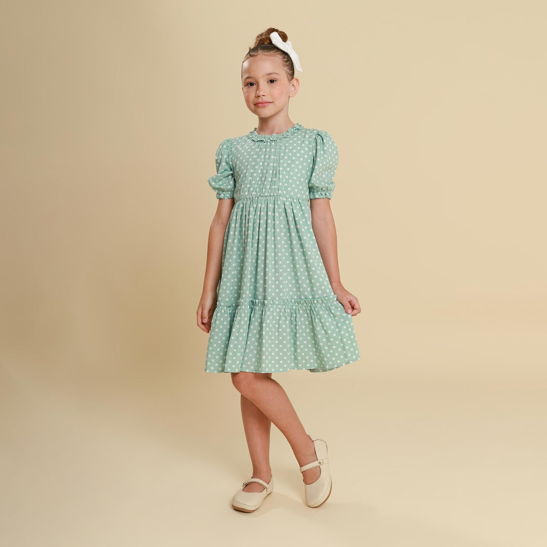 Vestido Infantil Lírio Poá Verde