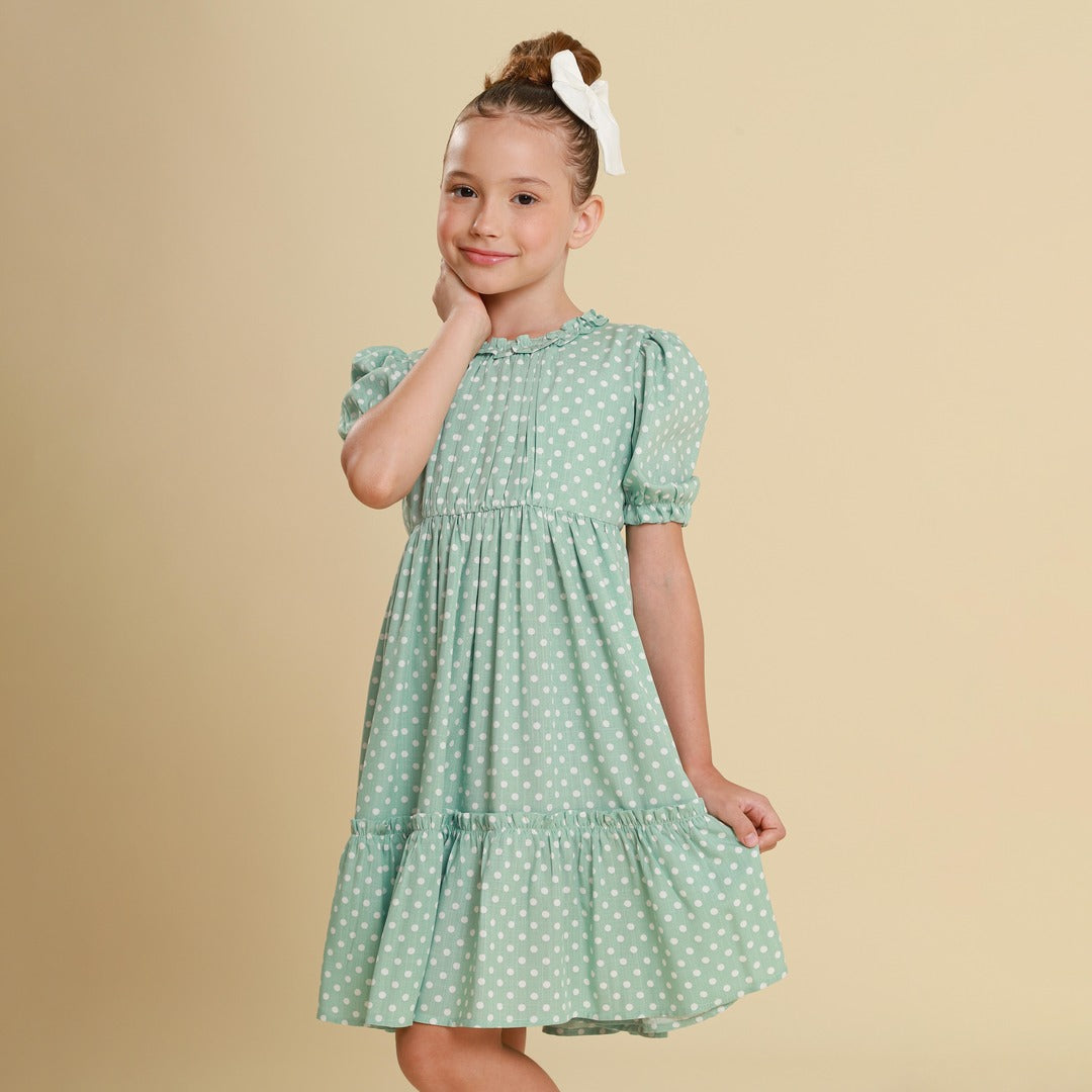 Vestido Infantil Lírio Poá Verde