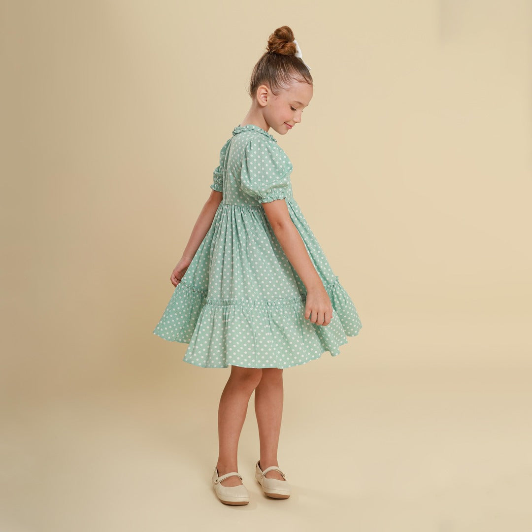 Vestido Infantil Lírio Poá Verde