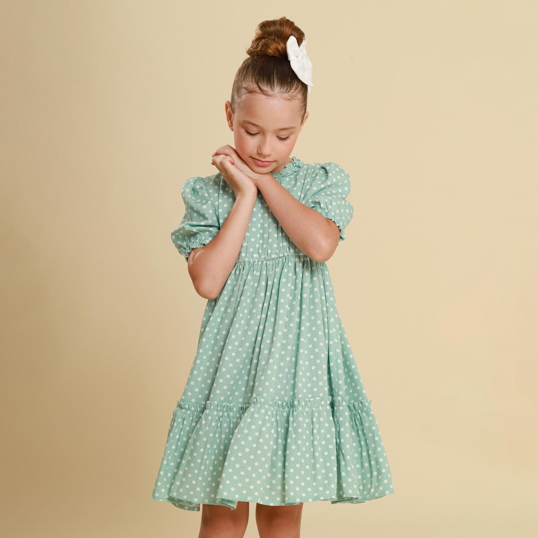 Vestido Infantil Lírio Poá Verde