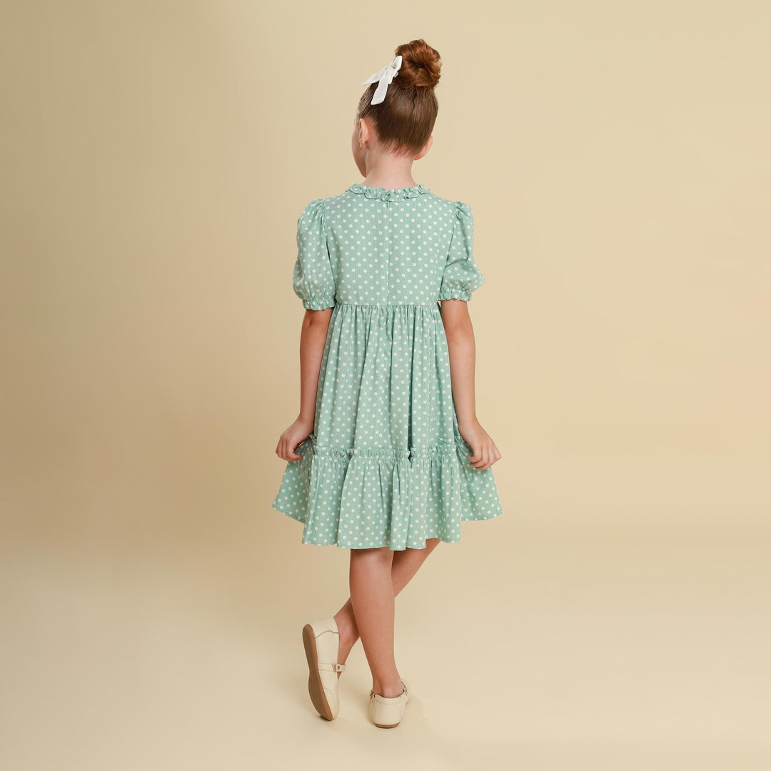 Vestido Infantil Lírio Poá Verde