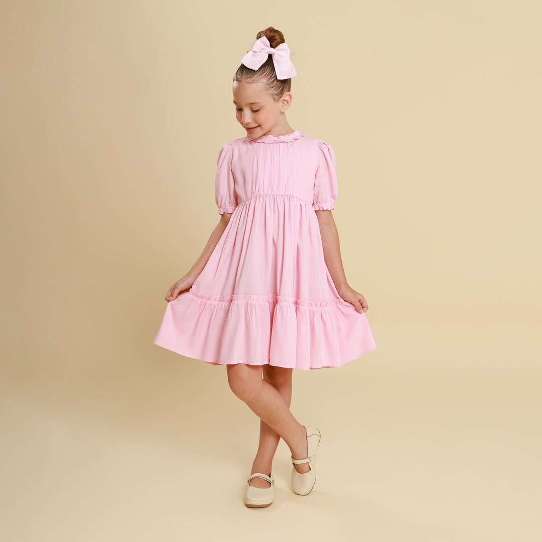 Vestido Infantil Lírio Viscose Rosa Bebê