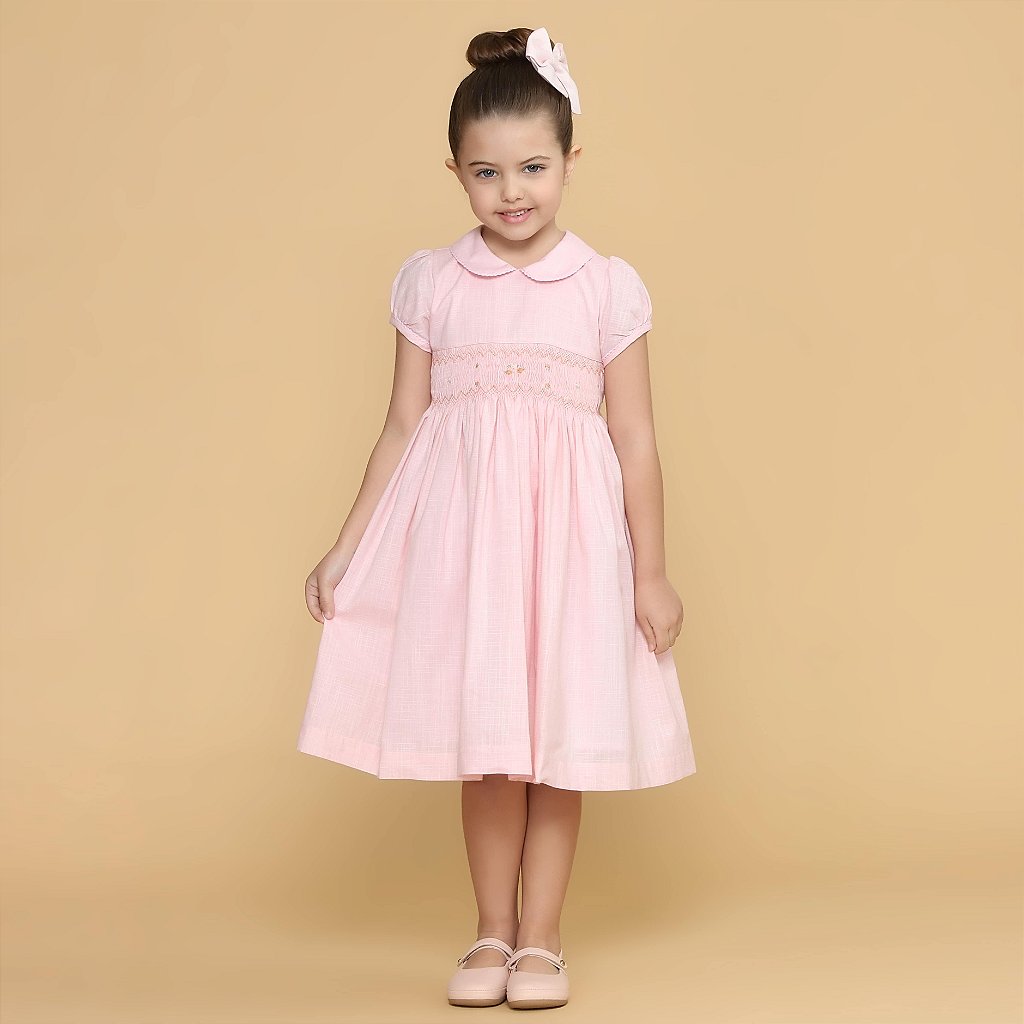 Vestido Bordado Infantil Hortênsia Rosa Bebê, frente