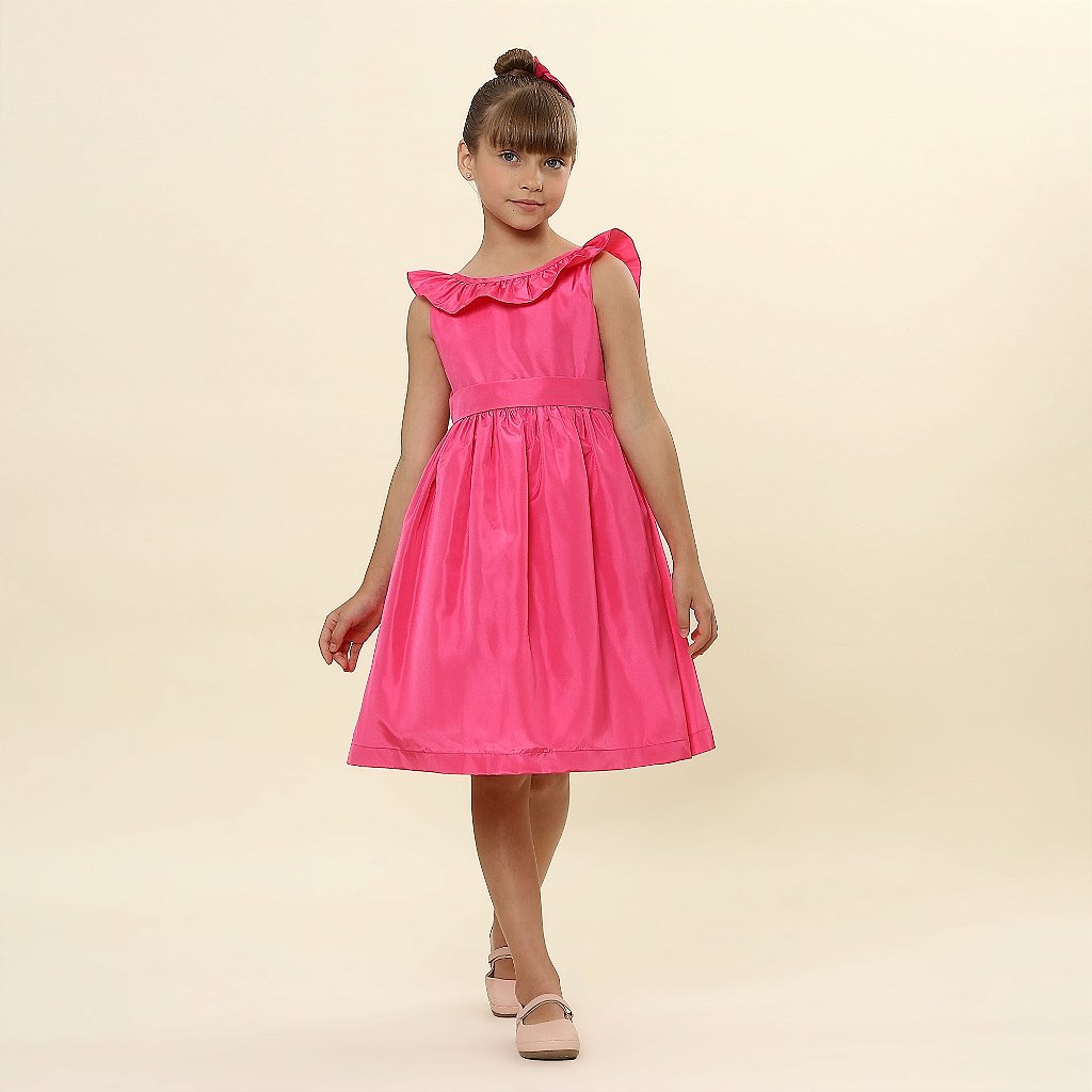 Vestido Festa Babado Pink, frente